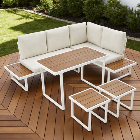 AMALFI GARDEN DINING SET 6 SEATER OUTDOOR CORNER DINING FURNITURE with TABLE (Beige)