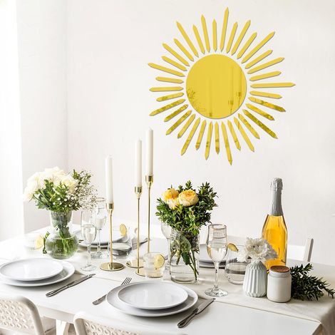 Stickers muraux miroir acrylique motif soleil, fleurs rondes, autocollants pour salon, chambre et cuisine (Or) (1/5)