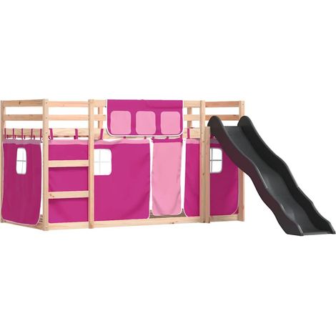 Lit simple，Lit adulte，Lit superposé avec toboggan et rideaux rose 80x200 cm CFW31345 (1/5)