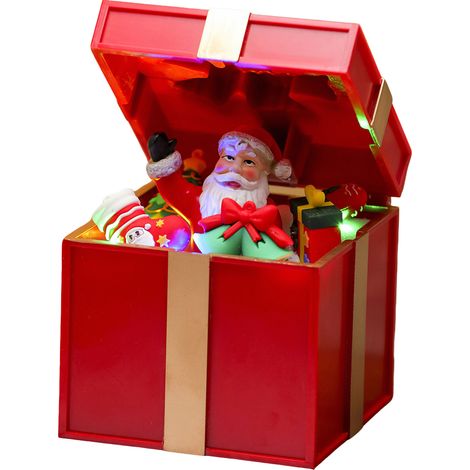 Boîte à musique décorative de Noël rouge lumineuse pour vitrine et cadeau, accessoire festif avec éclairage LED, ambiance chaleureuse (1/5)