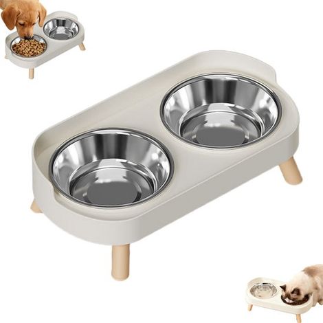 Gamelle double en acier inoxydable résistant aux chocs pour chiens - Gamelle pour chats - Gamelle pour chats - Blanc ivoire - Bac à litière haut - Gamelle pour animaux de compagnie (chiens) en acier i (1/5)