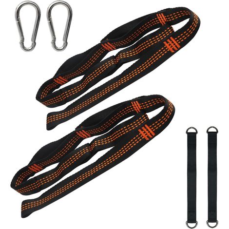 Hammock Hanging Straps 2 Pack 300kg Hanging Kit Tree Swing Rope with 2 Carabiners Hooks for Camping Outdoor Hiking (1/5)