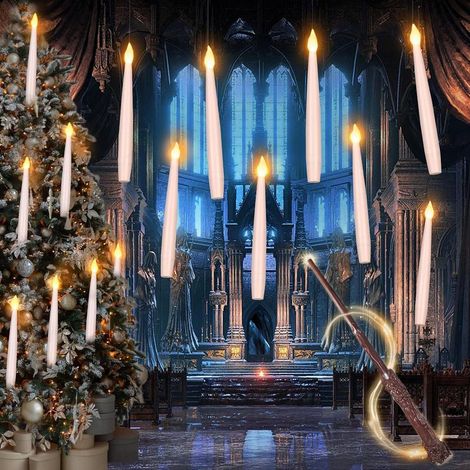 Bougies LED Flottantes Magiques avec Baguette, Flamme Vacillante Chaude pour Décoration Maison Église Fête Noël - 12 Pièces-AUTRES (1/5)