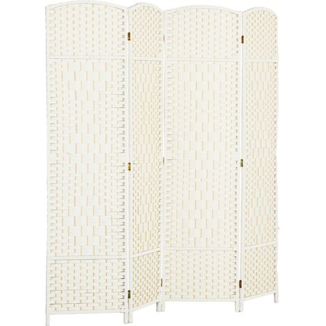 Paravent en bois 4 volets, séparateur pliable pour salon ou chambre, 180x180 cm, blanc (1/5)