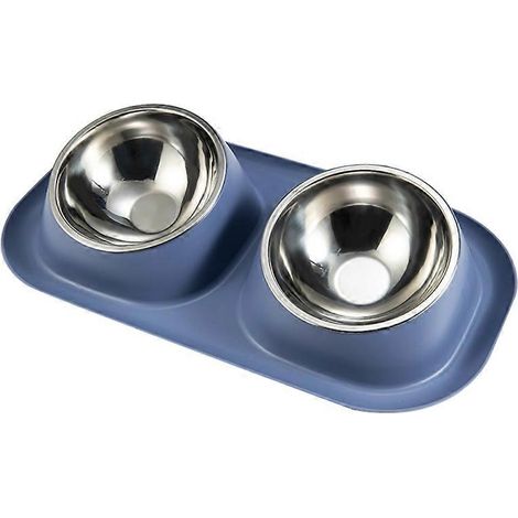 Doppelnäpfe für kleine Hunde aus Edelstahl, Futter- und Wasserset mit rutschfestem, geneigtem Ständer.