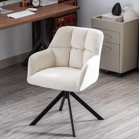 Wahson Poltrona da Salotto in Velluto Sedia da Ufficio Girevole, Poltroncina Imbottita Non Regolabile con Braccioli Sedie Moderne per Studio/Computer, Beige