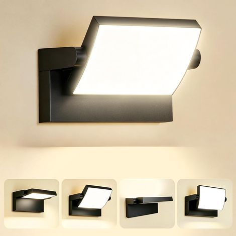 Lampe Murale Extérieure 36 W avec Capteur de Mouvement, 4000 Lm, Noire Lampe Murale Intérieure avec Panneau LED Rotation 350°, 4000K Naturelle Projecteur Extérieur, IP65 Étanche (1/5)
