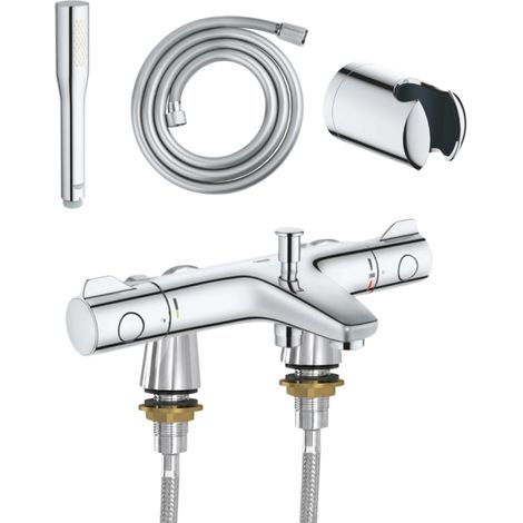 Mitigeur baignoire thermostatique GROHE Grohtherm 800 avec colonnettes Idro'Flex + Douchette 1 jet + Flexible + Support (1/4)