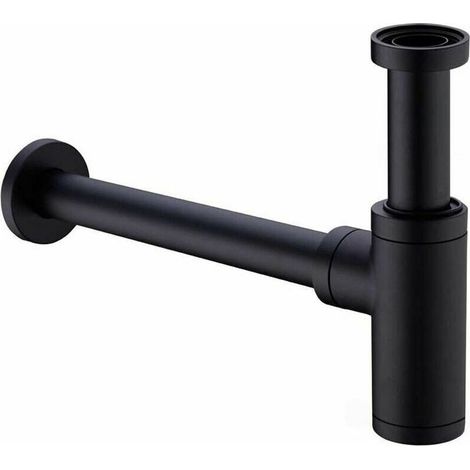 Waschbecken-Siphon – Massives Messing – 200 mm Verlängerungsrohr – 32 mm (1 1/4 Zoll) verstellbarer Anschluss – Geruchs- und auslaufsicher – Mattschwarz – 1 Stück (1/5)