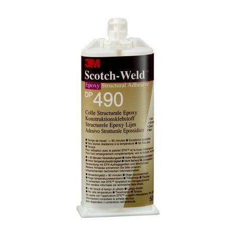 3M – Adhésif époxy noir 50 ml – Cartouche double pour applications industrielles – Résistance au cisaillement 23,7 N/mm² @ -55 °C - DP490