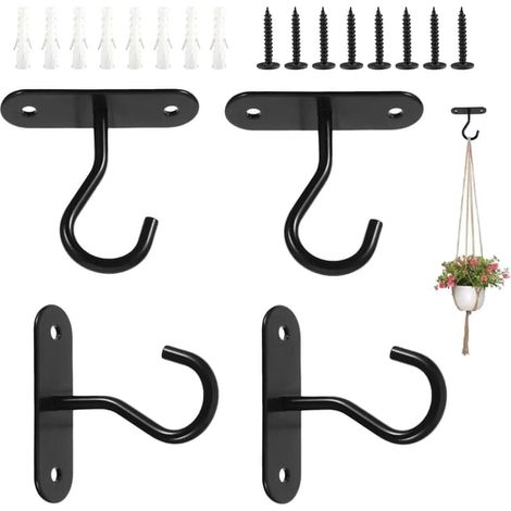 4-teiliges Wand-Pflanzenhänger-Set, Hängepflanzenhaken, Wandhaken, schwarze Haken mit Schrauben und Dübeln (1/5)