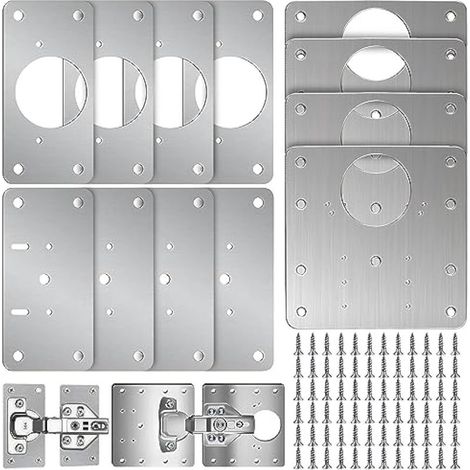 12 Pieces Door Hinge Repair Plate with Screws, Furniture Hinge Repair Kit, Hinge Side Plate Repair Part, Cupboard Door Hinge Repair for Furniture Cabinets (1/5)
