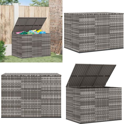 Baúl para cojines de jardín ratán PE gris 145x100x103 cm - Almacenamiento exterior - Cofre para almohadas