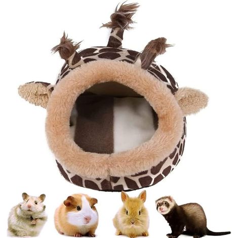 Nid de rongeur imprimé girafe (L, 23×21×15 cm) – Trou de couchage doux et chaud pour cochons d'Inde, lapins et hamsters avec imprimé animal (1/5)