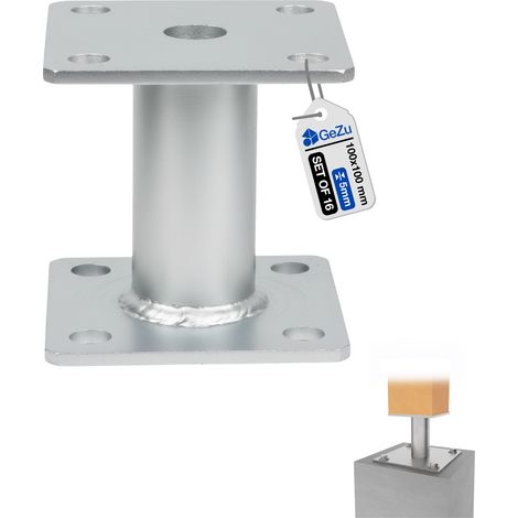 Lot de 16 Support de poteau double platine galvanisé à chaud 100 x 100 x 100 mm – fixation bois et béton – Pied de poteau fixe – GeZu Impex