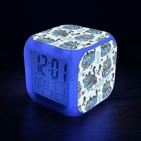 Réveil à motif dessin animé avec veilleuse LED, horloge numérique couleur, affichage de la température, du calendrier et du jour de la semaine, idéal pour décorer une chambre de fille, 16 pouces, néce (1/5)
