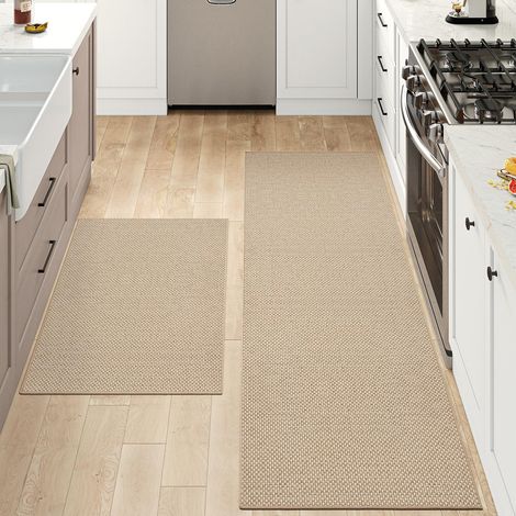 2-Piece Non-Slip Kitchen Mat 43 x 75 + 150 cm Beige (1/5)