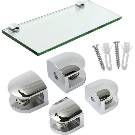 Set di 4 supporti per mensole in vetro, morsetti per vetro, strumento di montaggio a parete regolabile, adatto per vetri spessi 8-10 mm, lega di zinco lucidata
