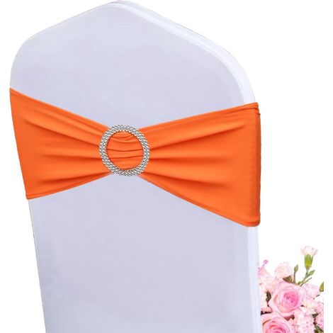 Lot de 25 rubans de chaise extensibles en élasthanne avec boucle coulissante pour décorations de fête de mariage (orange) (1/5)