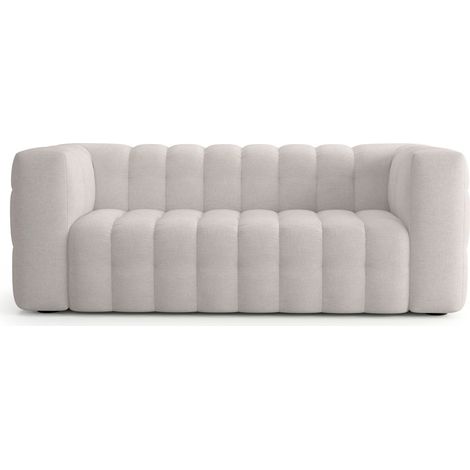 Canapé capitonné 3 places en tissu chenille beige - Cester (1/5)