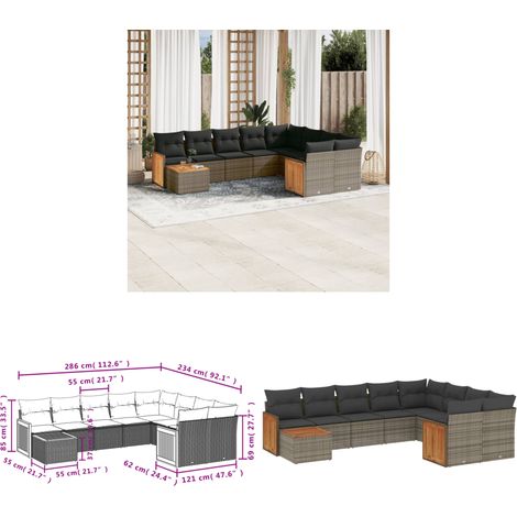10-tlg. Garten-Sofagarnitur mit Kissen Grau Poly Rattan - Gartenmöbel - Gartensorte - Lounge Set - Rattan Möbel - Outdoor Furniture - Home & Living (1/3)