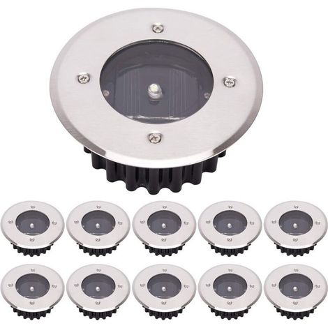 10er-Pack LED-Solar-Bodenleuchten, Außenbeleuchtung, Straßenbeleuchtung, Untergrundbeleuchtung, IP65 wasserdicht (Kaltweiß, rund) [Energieklasse A+] (1/5)