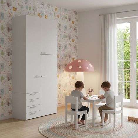 L.105 H.257,8 - Armadio con ante battenti, cassettiera interna e ripiani - Design moderno e funzionale - Bianco