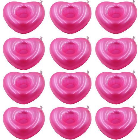 Lot de 12 porte-gobelets gonflables en forme de cœur pour piscine d'été - (1/5)