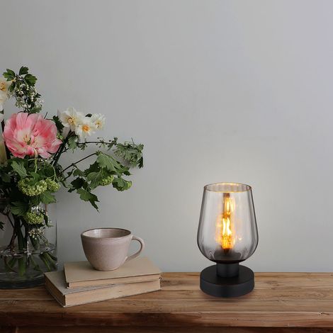 Tischleuchte Beistelllampe Nachttischlampe Tischlampe Glas Rauchfarbe 1-Flammig