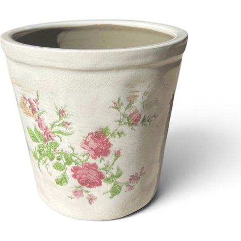 Pot de fleurs rond céramique beige rose 15x15x14cm (1/3)