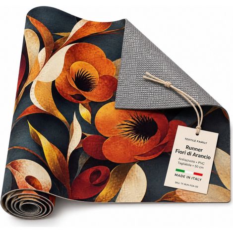Runner Cucina Fiori di Arancio 50 cm Tappeto Antiscivolo Lavabile Made in Italy Cm. 50x320 (1/5)