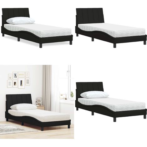 vidaXL Lit avec matelas noir 90x200 cm tissu (1/5)