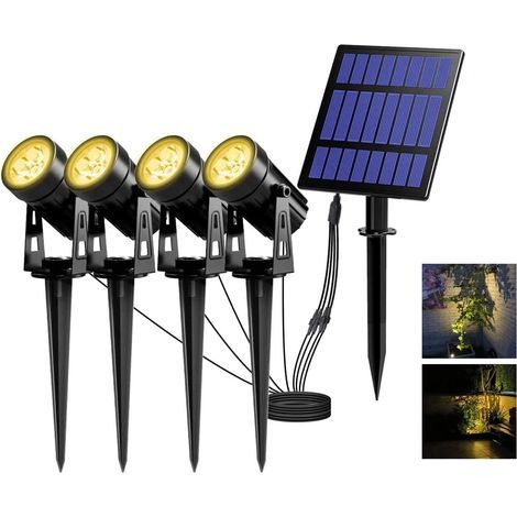 4-teiliges Solar-Strahler-Set, Solar-Gartenleuchten, wasserdichte Solar-Außenleuchten, 3000K LED-Solar-Flutlichtstrahler mit 12 m Kabel (1/5)