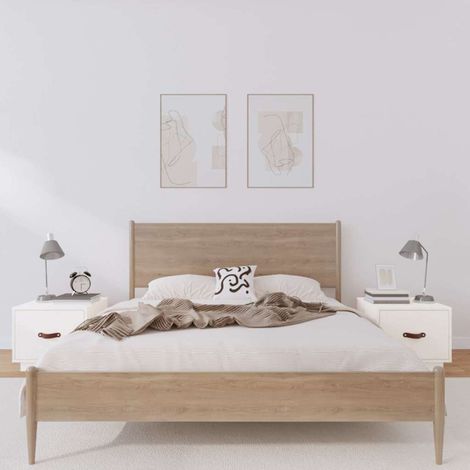 Tables de chevet 2 pcs-Lot de 2 Table de nuit Blanc 40x34x35 cm Bois de pin massif 165934 (1/5)