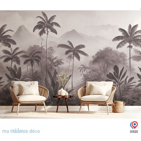 Papier peint : Fresque tropicale et montagne, Aquarelle - Intissé - 300 cm - 280 cm (1/5)
