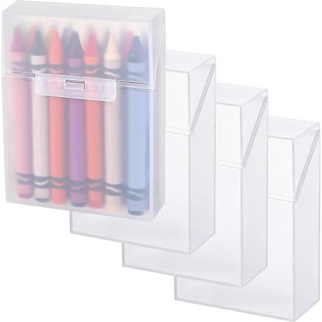 Lot de 4 boîtes à crayons transparentes en plastique, contenant chacune 24 crayons, avec couvercle à charnière et fermeture à pression, idéales pour l'école et le bureau. (1/5)