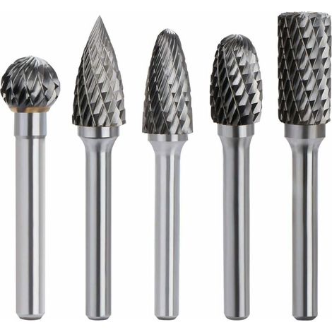5-teiliges Hartmetall-Rotationsfräser-Set, Doppelschneidend, 6-mm-Schaft, 10-mm-Kopf, Dremel-Werkzeug, elektrische Bohrmaschine/Schleifmaschine