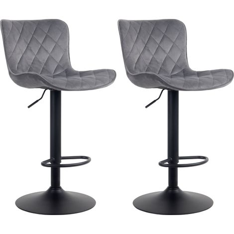 Set di 2 sgabelli da bar in tessuto di velluto grigio, gambe in metallo nero, altezza regolabile, girevole TDB10728