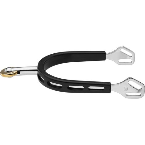 Speroni inglesi ultra fit extra grip in acciaio nero ricoperto in gomma con gambo 35 mm e rotella dorata