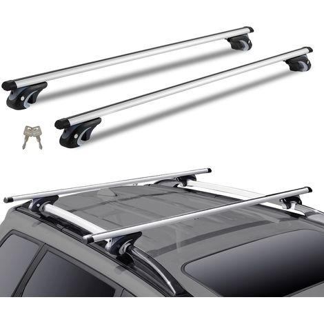 Barres de Toit Transversales Universelles 2PCs Verrouillables Porte-Bagages Voiture en Aluminium Charge 90,7 kg Galerie de Toit Compatible avec Rails Latéraux 190-1180 mm de Largeur Voyage (1/5)