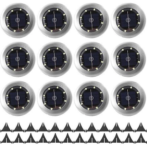 Lot de 12 lampes solaires d'extérieur pour jardin, 8 LED, étanches IP65, idéales pour les allées, pelouses, terrasses et cours.-AquaForge (1/3)