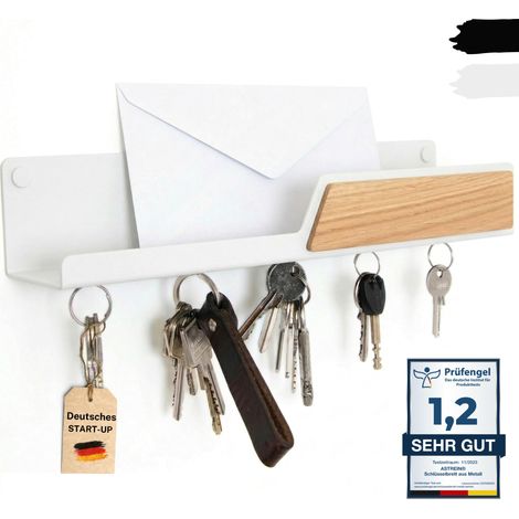 Tableau à clés magnétique Tableau à clés en bois Chêne Porte-clés avec étagère Rangement des clés en métal blanc (1/5)