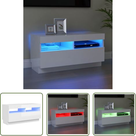 The Living Store Meuble TV avec lumières LED blanc brillant 80x35x40 cm - Meuble Tv - Meuble Téléviseur - Armoire Tv - Télévision Murale - Support Tv (1/5)