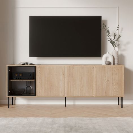 Credenza Pizzo, Madia 4 Ripiani, Apertura Battente, 4 Ante, 200x40x75h cm Marrone (1/4)