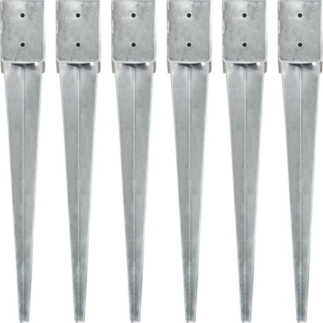 Piquets de sol, lot de 6, argentés, 10 × 10 × 76 cm, acier galvanisé