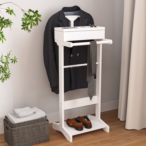 Porte-manteau 44x40x110 cm, avec rangement à rabat, poteau citrouille en bois massif, étagère à chaussures, design vertical, convient pour l'entrée et le salon - Blanc (1/5)