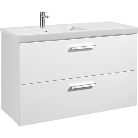Unik mueble con dos cajones + lavabo PRISMA - ROCA Color: Blanco brillo - Posición del lavabo: Izquierda (1/3)