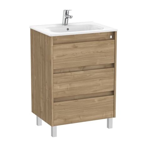 Pack Unik mueble de 3 cajones + lavabo TENET - ROCA Color: Nogal - Medidas: 585x460x740 mm