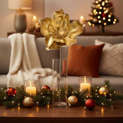 Fiore decorativo di magnolia per decorazioni natalizie h 65 cm -Ø 25 cm / Bordeaux (1/5)