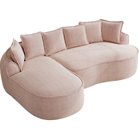 Canapé modulable en chenille sans armature avec chaiselongue, siège extra profond et accoudoirs larges, couleur rose (1/5)